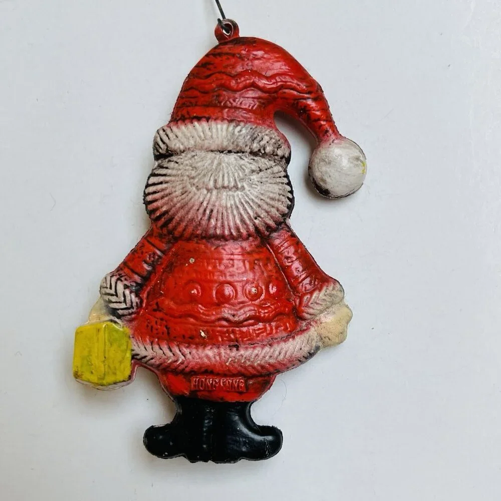 Vintage‎ Santa Blow Mold Ornament Christmas Made Hong Kong Hanging